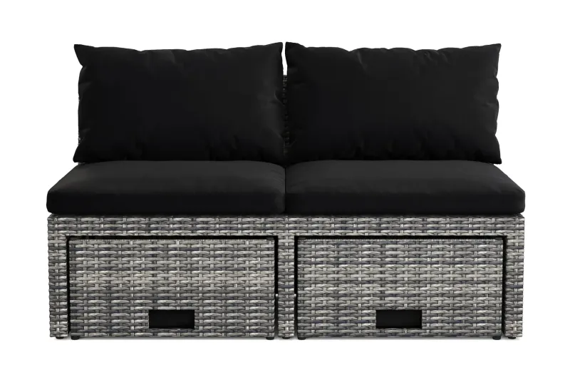 Bahamas Liten Balkongsoffa med dynor och pallar i konstrotting - Grå — Comfort Garden