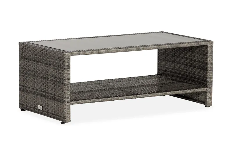 Bahamas Loungbord och Soffbord med hylla Utomhus 113 cm Konstrotting Glas - Grå — Comfort Garden