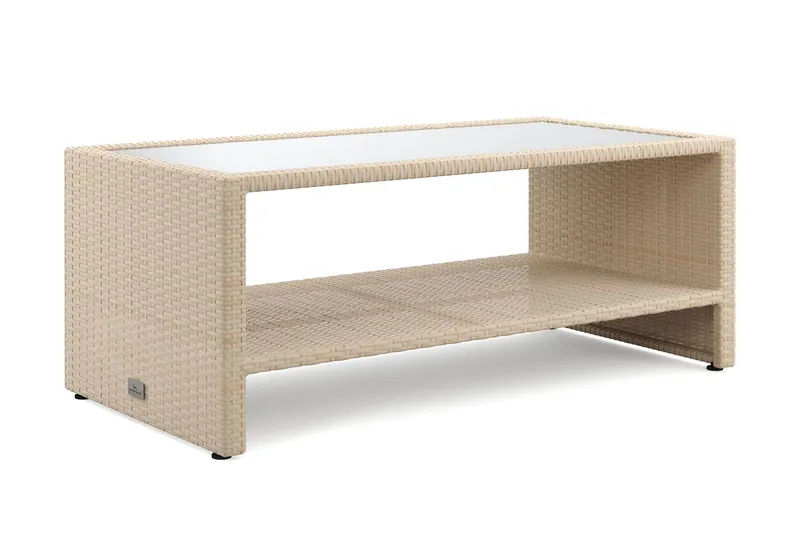 Bahamas Soffbord med hylla Utomhus 113 cm Konstrotting - Beige — Comfort Garden