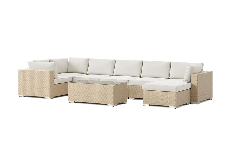 Bahamas U-formad utomhus loungegrupp 7-sits med vändbar divan och bord - Beige — Comfort Garden