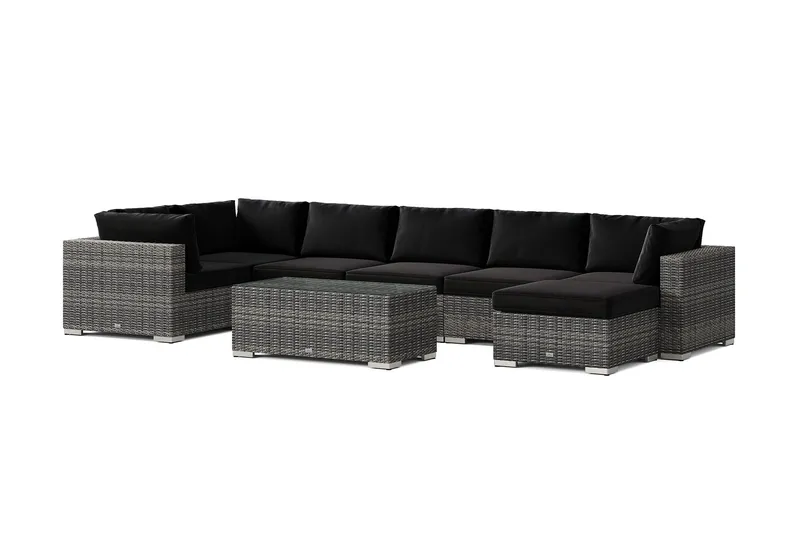 Bahamas U-formad utomhus loungegrupp 7-sits med vändbar divan och bord - Grå — Comfort Garden