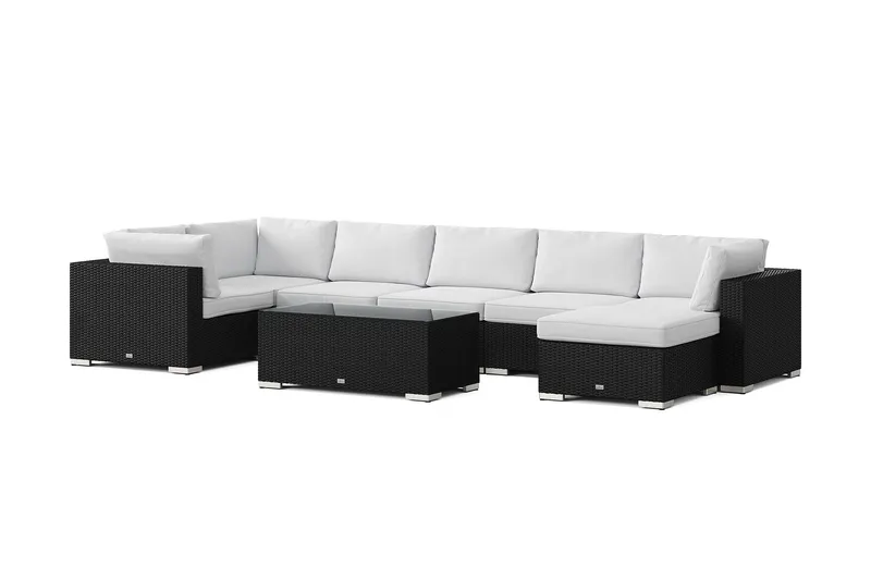 Bahamas U-formad utomhus loungegrupp 7-sits med vändbar divan och bord - Svart — Comfort Garden