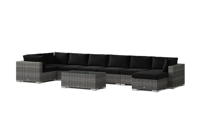 Bahamas U-formad utomhus loungegrupp 8-sits med vändbar divan och bord - Grå — Comfort Garden