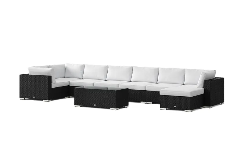 Bahamas U-formad utomhus loungegrupp 8-sits med vändbar divan och bord - Svart — Comfort Garden