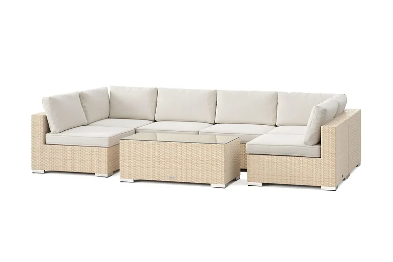 Bahamas U-formad utomhus loungegrupp med öppet avslut, 6-sits med bord - Beige — Comfort Garden