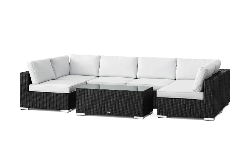 Bahamas U-formad utomhus loungegrupp med öppet avslut, 6-sits med bord - Svart — Comfort Garden