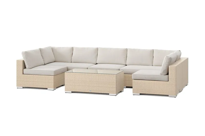 Bahamas U-formad utomhus loungegrupp med öppet avslut, 7-sits med bord - Beige — Comfort Garden
