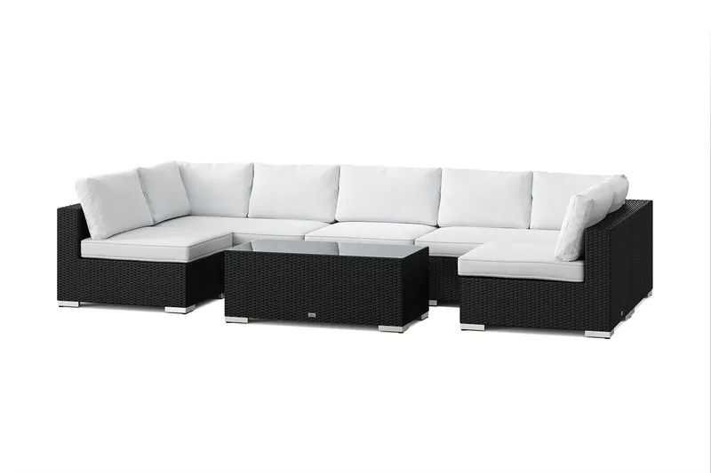 Bahamas U-formad utomhus loungegrupp med öppet avslut, 7-sits med bord - Svart — Comfort Garden