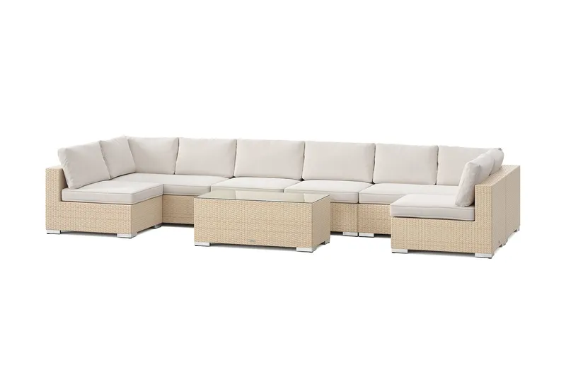 Bahamas U-formad utomhus loungegrupp med öppet avslut, 8-sits med bord - Beige — Comfort Garden