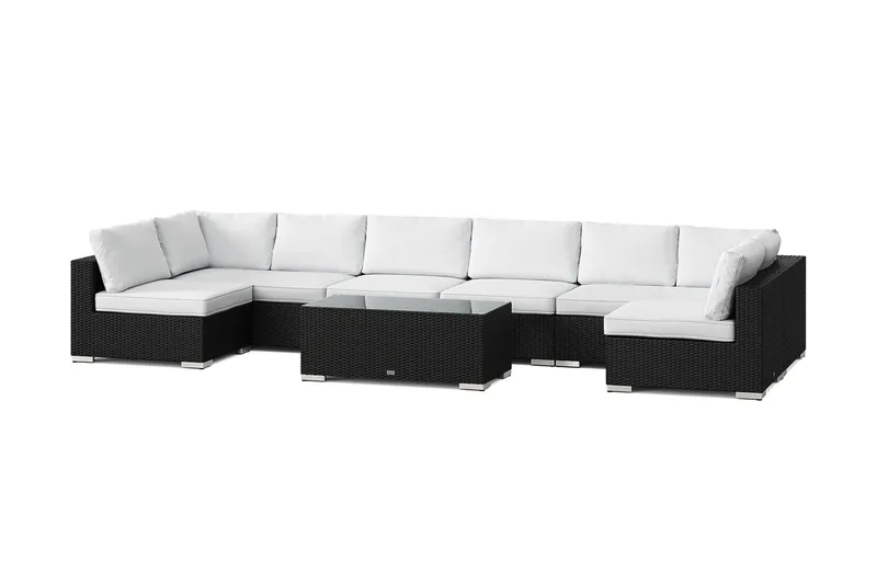 Bahamas U-formad utomhus loungegrupp med öppet avslut, 8-sits med bord - Svart — Comfort Garden