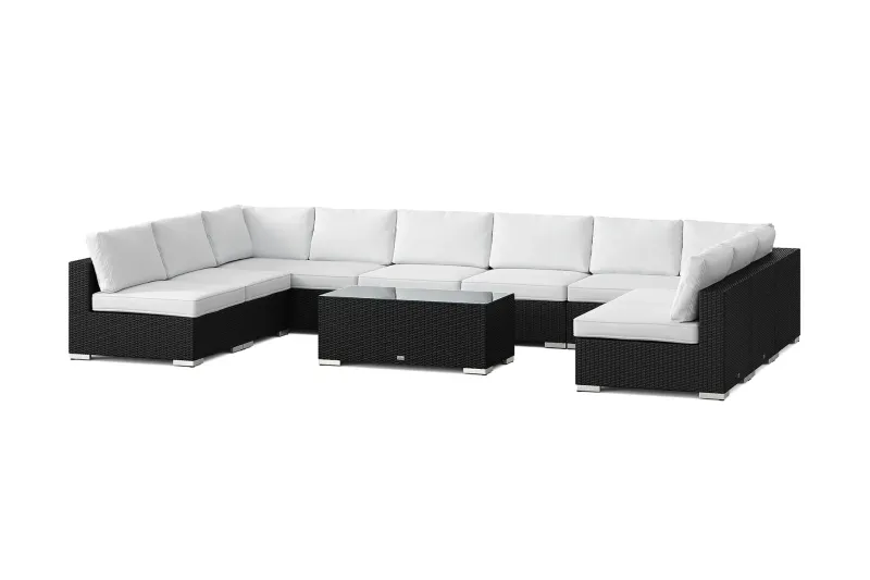 Bahamas U-formad utomhus loungegrupp med öppet avslut, 9-sits med bord - Svart — Comfort Garden