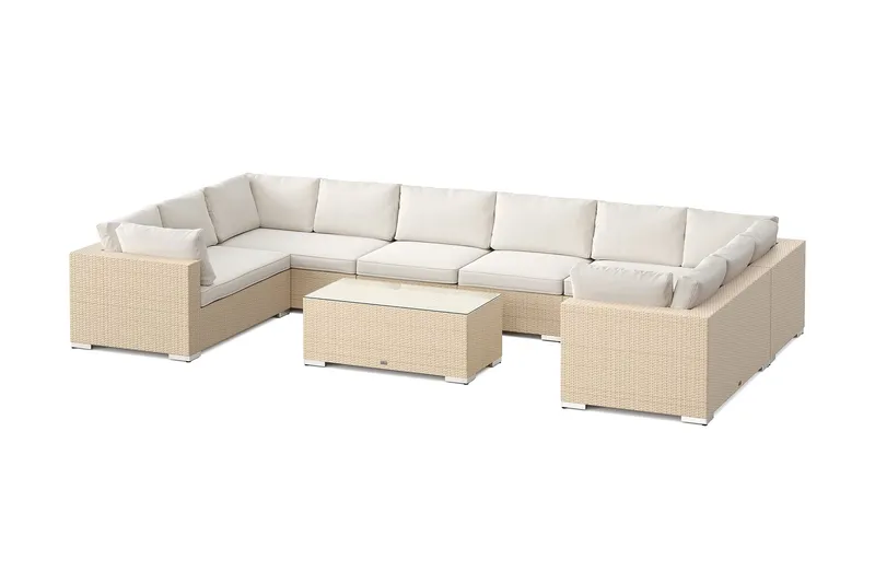 Bahamas U-formad utomhus loungegrupp med stängt avslut, 10-sits med bord - Beige — Comfort Garden
