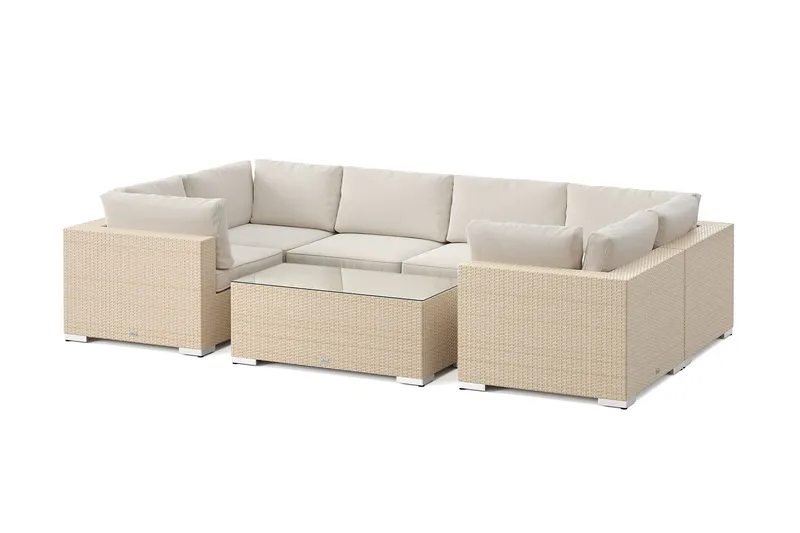 Bahamas U-formad utomhus loungegrupp med stängt avslut, 6-sits med bord - Beige — Comfort Garden