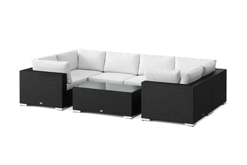 Bahamas U-formad utomhus loungegrupp med stängt avslut, 6-sits med bord - Svart — Comfort Garden