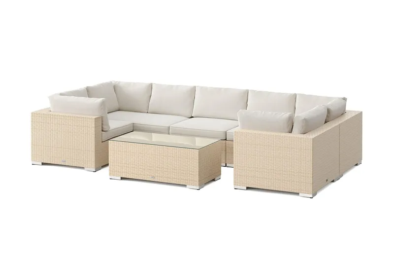 Bahamas U-formad utomhus loungegrupp med stängt avslut, 7-sits med bord - Beige — Comfort Garden