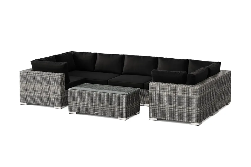 Bahamas U-formad utomhus loungegrupp med stängt avslut, 7-sits med bord - Grå — Comfort Garden