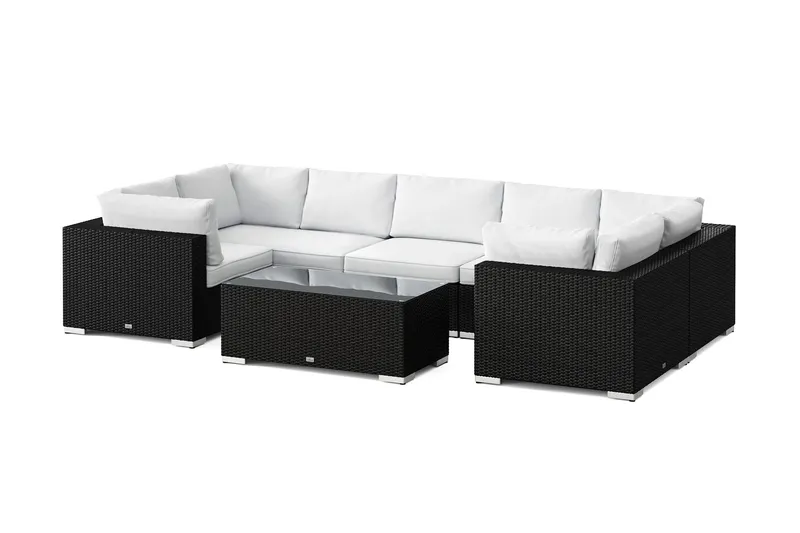 Bahamas U-formad utomhus loungegrupp med stängt avslut, 7-sits med bord - Svart — Comfort Garden
