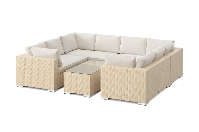 Bahamas U-formad utomhus loungegrupp med stängt avslut, 8-sits med bord - Beige — Comfort Garden