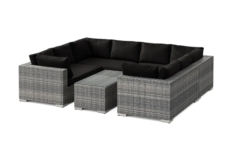 Bahamas U-formad utomhus loungegrupp med stängt avslut, 8-sits med bord - Grå — Comfort Garden