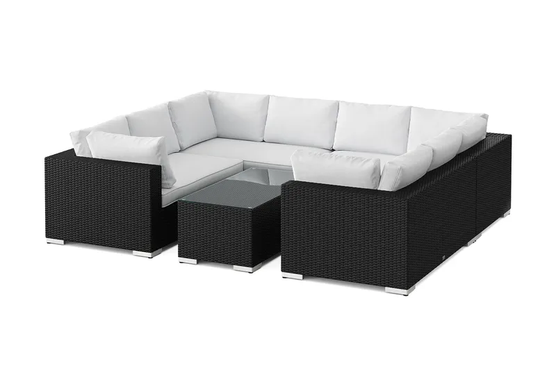 Bahamas U-formad utomhus loungegrupp med stängt avslut, 8-sits med bord - Svart — Comfort Garden