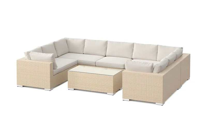 Bahamas U-formad utomhus loungegrupp med stängt avslut, 9-sits med bord - Beige — Comfort Garden