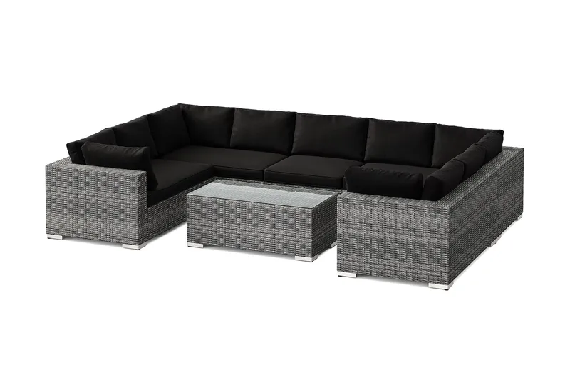 Bahamas U-formad utomhus loungegrupp med stängt avslut, 9-sits med bord - Grå — Comfort Garden