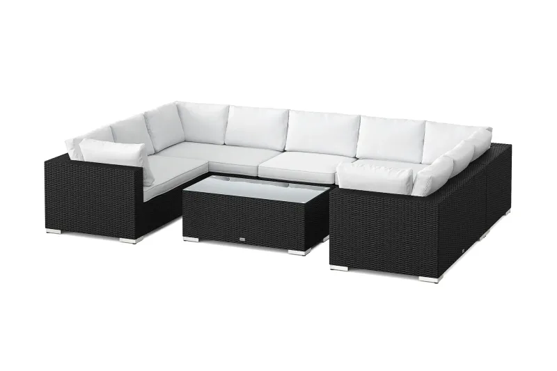 Bahamas U-formad utomhus loungegrupp med stängt avslut, 9-sits med bord - Svart — Comfort Garden