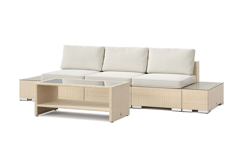 Bahamas utesoffa 3-sits med bord med hylla - Beige — Comfort Garden
