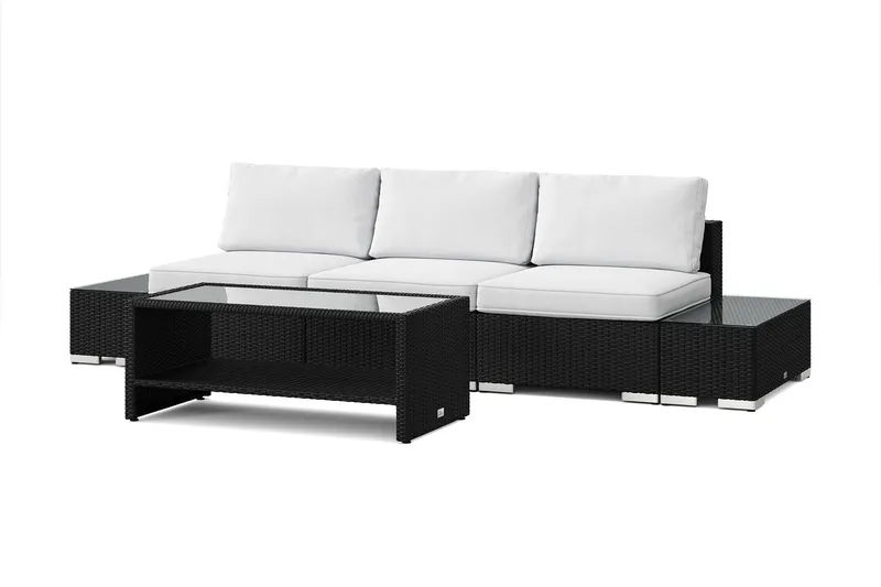 Bahamas utesoffa 3-sits med bord med hylla - Svart — Comfort Garden