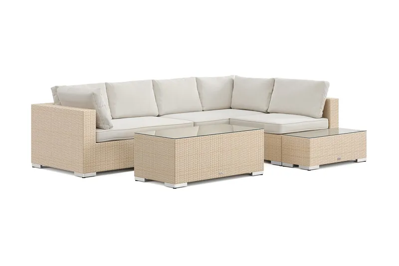 Bahamas utesoffa 5-sits vändbar schäslong med avslut och bord - Beige — Comfort Garden