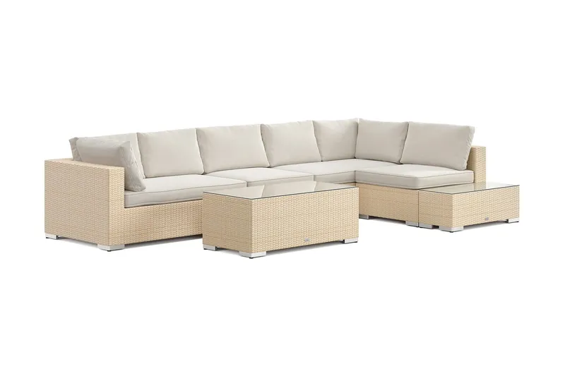 Bahamas utesoffa 6-sits vändbar schäslong med avslut och bord - Beige — Comfort Garden