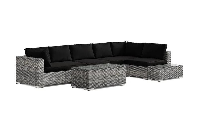 Bahamas utesoffa 6-sits vändbar schäslong med avslut och bord - Grå — Comfort Garden