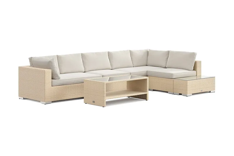 Bahamas utesoffa 6-sits vändbar schäslong med avslut och bord med hylla - Beige — Comfort Garden