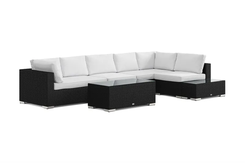 Bahamas utesoffa 6-sits vändbar schäslong med avslut och bord - Svart — Comfort Garden