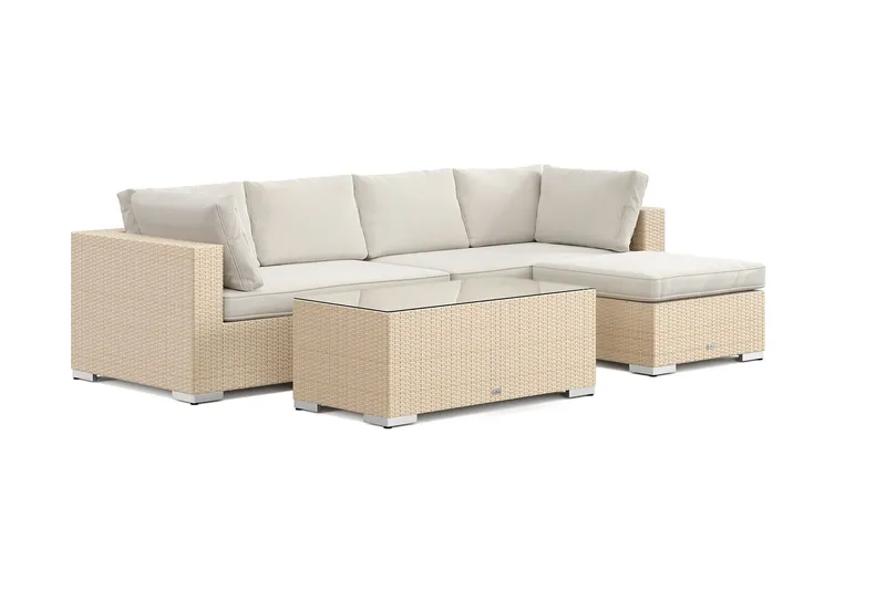 Bahamas utomhus divansoffa 5-sits med vändbar divan och bord - Beige — Comfort Garden