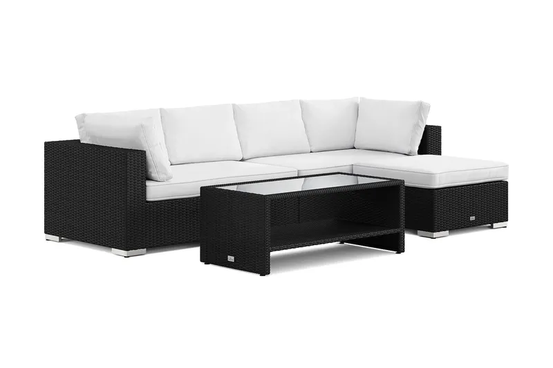Bahamas utomhus divansoffa 5-sits med vändbar divan och bord med hylla - Svart — Comfort Garden