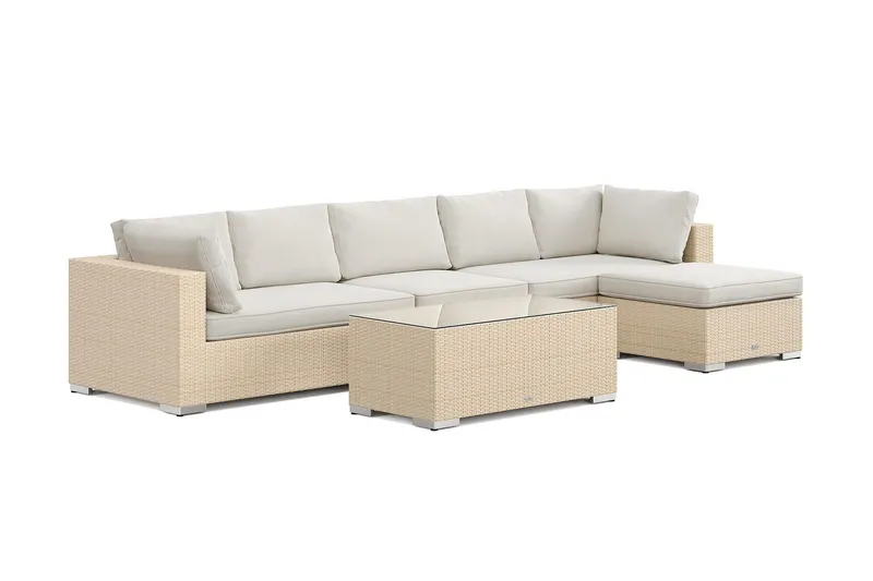 Bahamas utomhus divansoffa 6-sits med vändbar divan och bord - Beige — Comfort Garden
