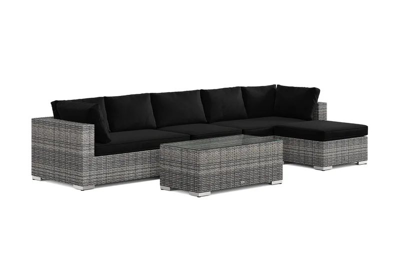Bahamas utomhus divansoffa 6-sits med vändbar divan och bord - Grå — Comfort Garden