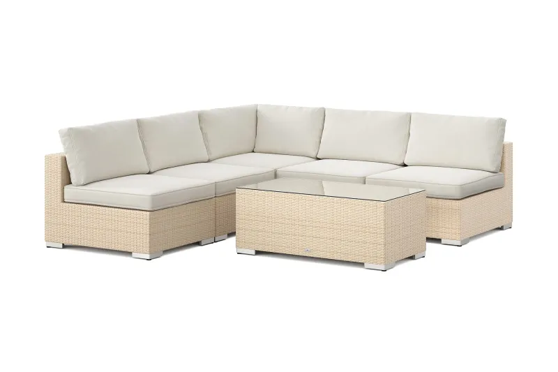 Bahamas utomhus hörnsoffa 5-sits vändbar med öppet avslut och bord - Beige — Comfort Garden