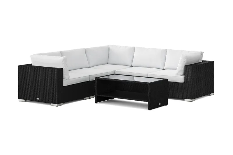 Bahamas utomhus hörnsoffa 5-sits vändbar och bord med hylla - Svart (Art.nr 3117649) — Comfort Garden