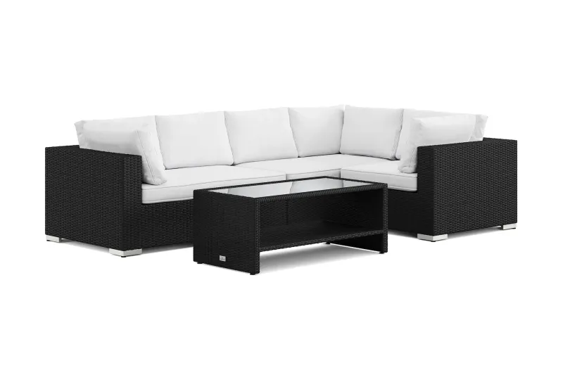 Bahamas utomhus hörnsoffa 5-sits vändbar och bord med hylla - Svart (Art.nr 3117631) — Comfort Garden