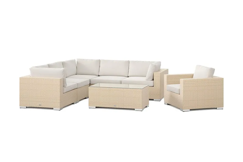 Bahamas utomhus hörnsoffa 6-sits vändbar med fåtölj och bord - Beige — Comfort Garden