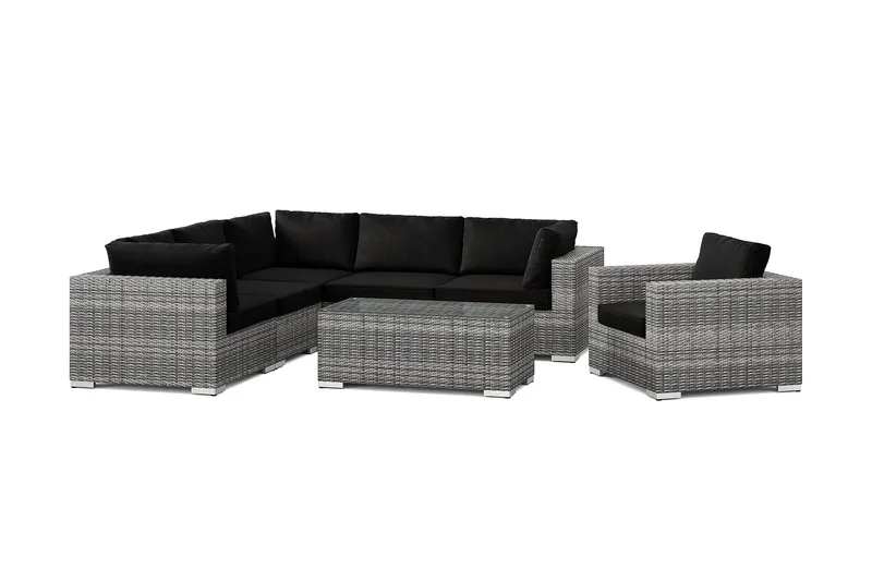 Bahamas utomhus hörnsoffa 6-sits vändbar med fåtölj och bord - Grå — Comfort Garden