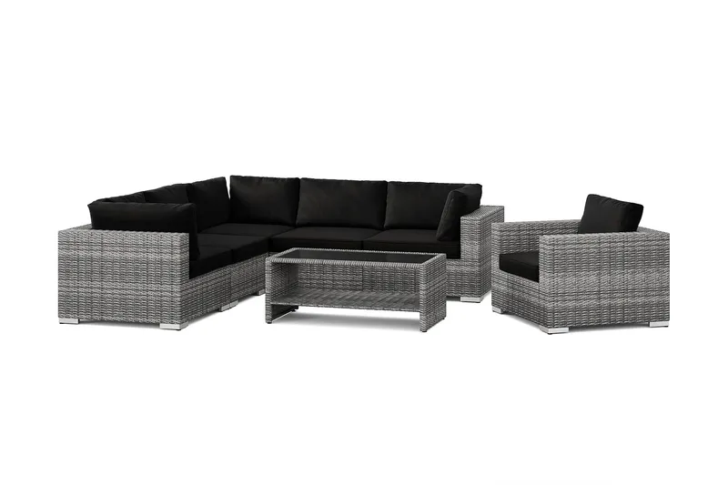 Bahamas utomhus hörnsoffa 6-sits vändbar med fåtölj och bord med hylla - Grå — Comfort Garden