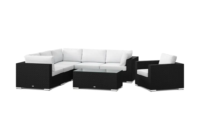 Bahamas utomhus hörnsoffa 6-sits vändbar med fåtölj och bord - Svart — Comfort Garden