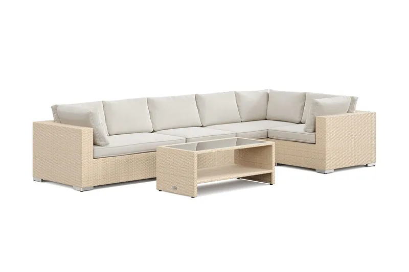 Bahamas utomhus hörnsoffa 6-sits vändbar och bord med hylla - Beige — Comfort Garden