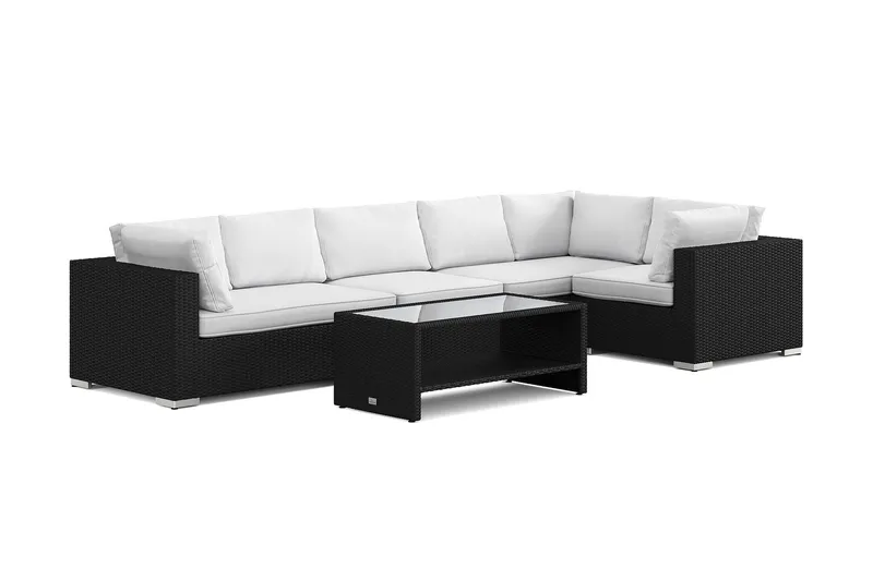 Bahamas utomhus hörnsoffa 6-sits vändbar och bord med hylla - Svart — Comfort Garden
