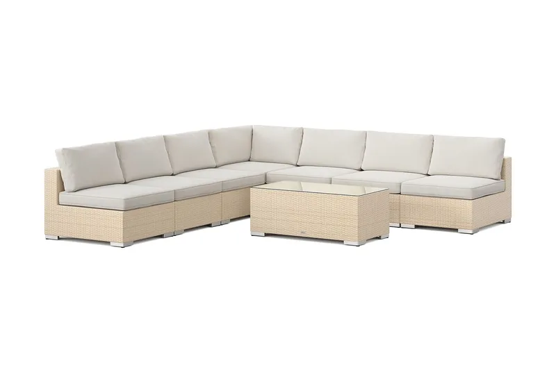 Bahamas utomhus hörnsoffa 7-sits vändbar med öppet avslut och bord - Beige (Art.nr 3117694) — Comfort Garden