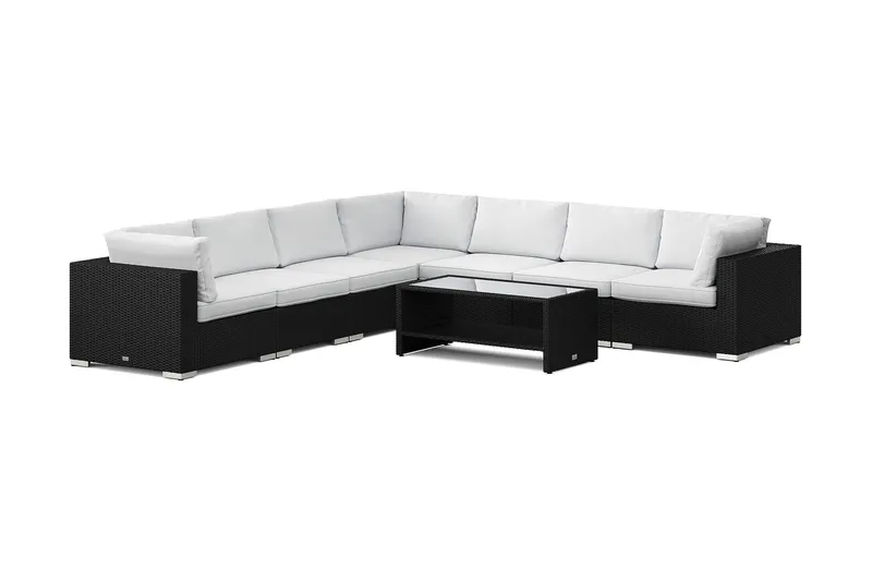 Bahamas utomhus hörnsoffa 7-sits vändbar och bord med hylla - Svart — Comfort Garden