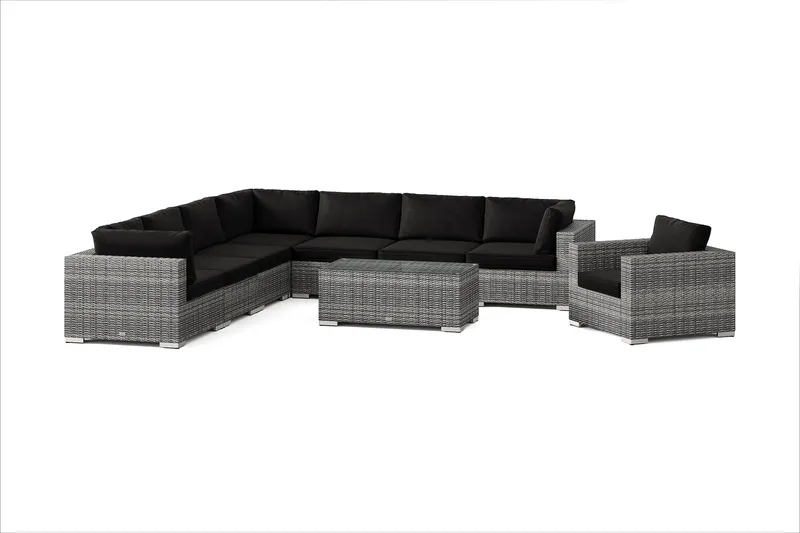 Bahamas utomhus hörnsoffa 8-sits vändbar med fåtölj och bord - Grå — Comfort Garden